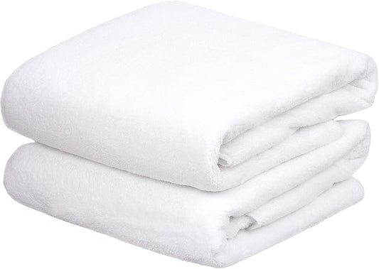JML Large Bath Towels Set of 2, 30"x60", Oversized, Lightweight, Soft, Absorbent, Lint-Free Microfiber Fleece Bathroom Towel for Hotel Salon Sauna Spa Gym Workouts Shower Swimming Pool Yoga, White