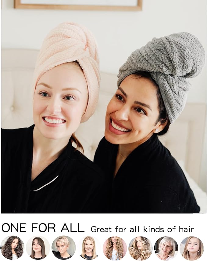 ROLSHOL 2 Packs Large Microfiber Hair Towels for Women, Super Absorbent & Quick Dry Hair Towel Wrap for Curly Hair Long & Short Hair- Anti-Frizz Hair Turbans for Wet Hair - 27.5''*39.4''