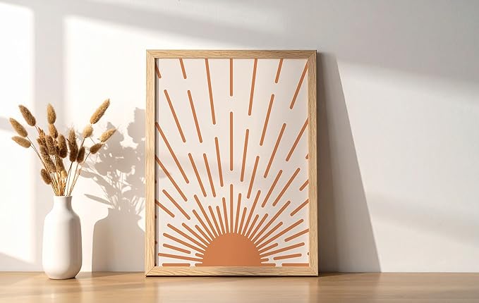 Y2K BOO Minimalist Sunburst UNFRAMED Wall Art Abstract Geometric Arch Earth Tones Terracotta Mid Century Modern 8x10 Inch Heavyweight Paper Boho Sunrise Studio Decor