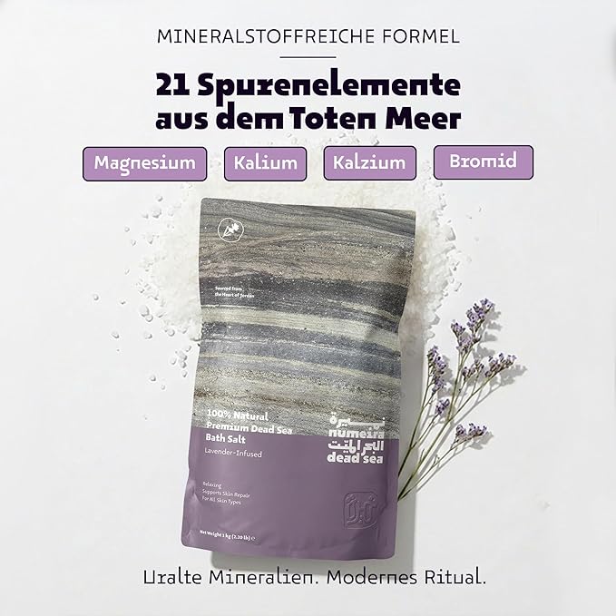 Dead Sea Salts for Soaking - Relaxing Salt Bath Soak for Body Rejuvenation - Natural Mineral Salts - Coarse Dead Sea Salt Bath Salts for Women & Men w/Lavender Infused Essential Oil (2.2lb)