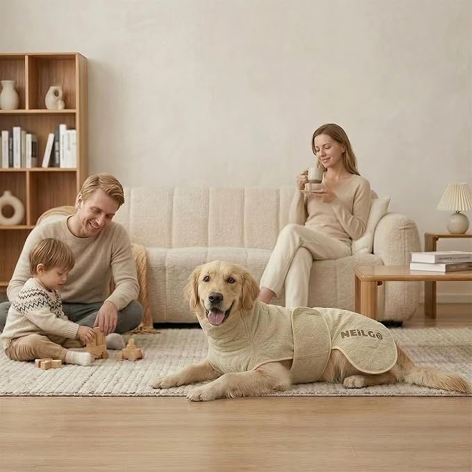 Fast Drying Double-Layer Dog Robe, 720g Heavyweight Dog Bathrobe, Super Absorbent Dog Towels for Drying Large Dogs, Bamboo Cotton Warm Dog Pajamas, Orange