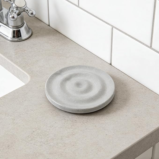 Diatomite Soap Dish for Kitchen Organizer - Quick Dry Sink Caddy Holder for Sponge Brush Toothbrush - Fast Absorbing Stone Tray (Grey)