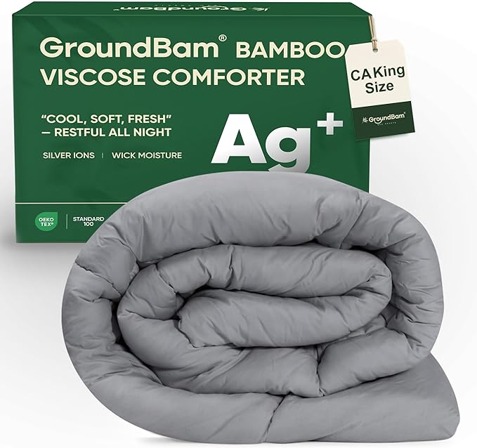 Cooling All-Season Down Alternative Comforter, Silver-Treated Lightweight Duvet Insert, Cool-to-The-Touch Bamboo Comforter, 100% Bamboo Viscose Outer Cover - Gray, Caking