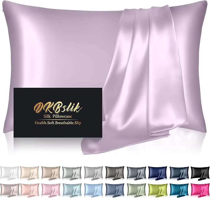 Silk Pillowcase for Hair and Skin, Mulberry Silk Pillow Cases Standard Size, Anti Acne Cooling Sleep Both Sides Natural Silk Satin Pillow Covers with Hidden Zipper, Gifts for Women Men, Lavender