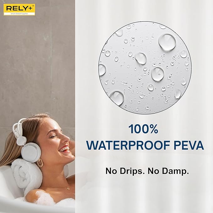 RELY+ Shower Curtain Liner 72x72 | Frosted PEVA, 70 GSM Thickness, Odour-Free, Waterproof, Rustproof Grommets with 3 Weighted Magnets