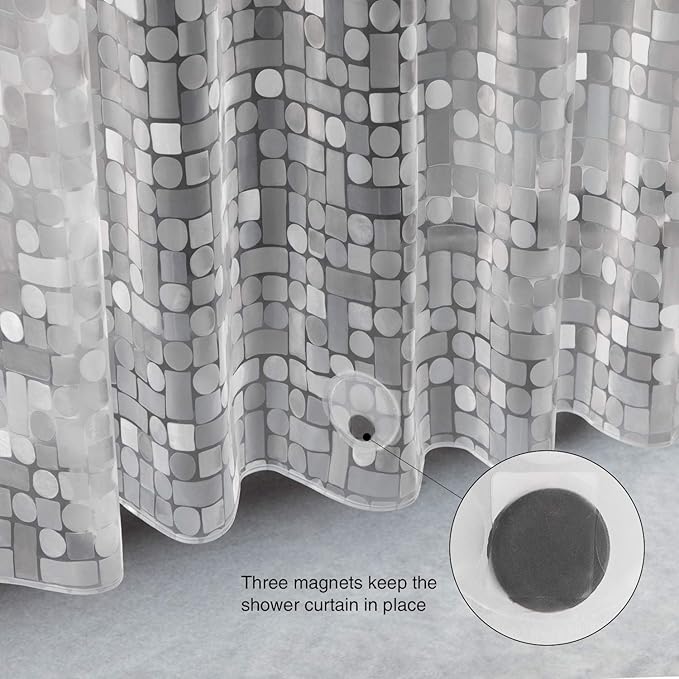 WELTRXE Shower Curtain Liner Waterproof, Clear 3D Geometric Patterns Heavy Duty Shower Liner with Magnets for Bathroom Shower Stall, Bathtubs, Thick Liner Without Chemical Smell, 72 x 72, 12 Hooks