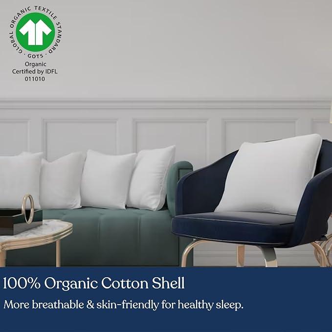 Premium Organic Cotton Pillow Insert Set of 2, 100% White Duck Feather Filling, Down Proof, Organic Cotton Indoor Throw Pillows Insert for Couch, Sofa, Bed (24X24)