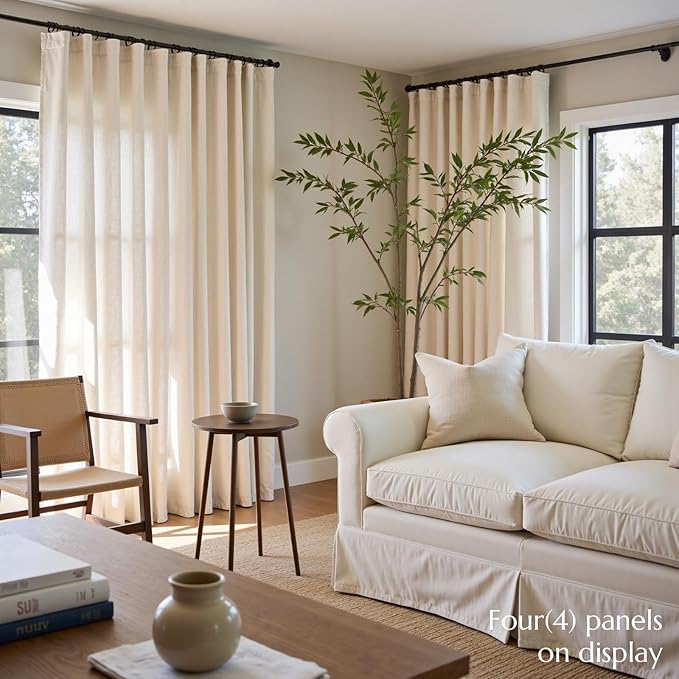 jinchan Ecru Natural Linen Blend Curtains 108 Inches Length for Living Room Divider Sliding Door Farmhouse Rod Pocket Back Tab Light Filtering Drapes Lightweight Curtains for Bedroom 4 Panels