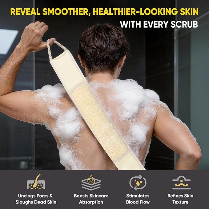 2 Pack Egyptian Loofah Back Scrubber for Shower, Loofah with Handle for Men and Women, Natural Loofah Sponge Exfoliating Body Back Scrubber