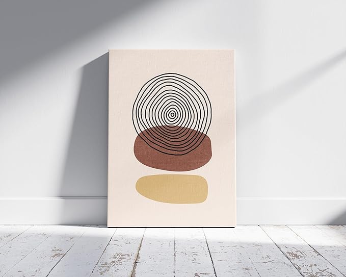 Boho Abstract Wrapped Canvas Wall Art Minimalist Stacked Stones Earth Tones Terracotta Mid Century Modern 16x20 Inch Gallery Stretched Zen Home Art Decor