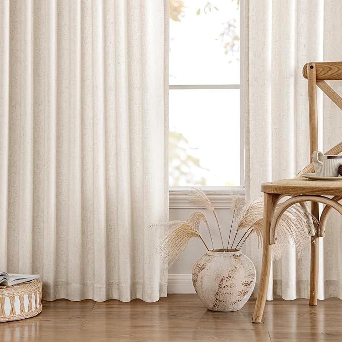 MIULEE Non-See-Through Privacy Linen Curtains 2 Panels, Light Filtering Window Curtains Farn House Textured Back Tab Semi Sheer Drapes for Bedroom Living Room, 52 x 63 Inches Long, Cream