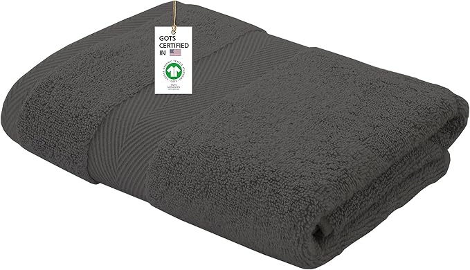 100% Organic Cotton Towels 650 GSM Plush Feather Touch Quick Dry Bath Towel, GOTS Certified, Oeko-Tex Green Certified, Organic Cotton,Sharkskin Grey,1 Piece Bath Towel, 30"X58"