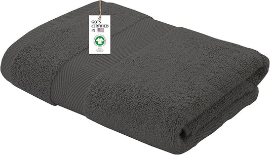 100% Organic Cotton Towels 650 GSM Plush Feather Touch Quick Dry Bath Towel, GOTS Certified, Oeko-Tex Green Certified, Organic Cotton,Sharkskin Grey,1 Piece Bath Towel, 30"X58"