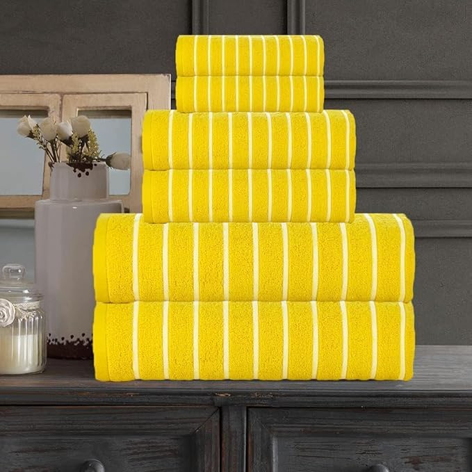 CASA COPENHAGEN Ecstatic 6Pcs 100% Egyptian Cotton Large Designer Towels Gift Set- Yellow, 600GSM, 2Bath 2Hand 2Washcloths, Bath Towels for Bathroom Set for Women & Men