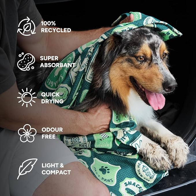 Dock & Bay Pet Towel - Super Absorbent & Quick Drying Dog Towels with Bag - 100% Recycled - Dog & Bay Club, Medium (90x50cm, 35x19)