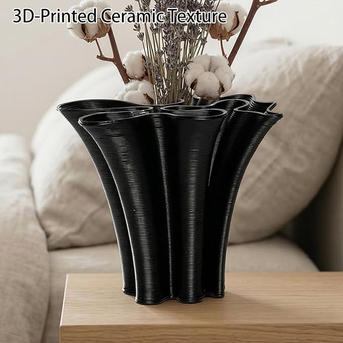 Black Ceramic Vase for Home Decor, Boho Artistic Irregular Shape Decorative Vase, Unique Modern Accent for Living Room Bedroom or Entryway
