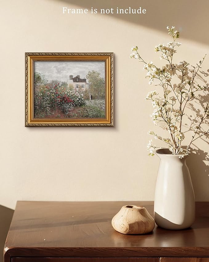 Vodefoad Vintage Rose Garden Wall Decor, Country Landscape Wall Art, Cottage Flower Garden Landscape Oil Art Print, Pastoral Style Retro Wall Decor for Gallery Living Room Bedroom (UNFRAMED 8x10in)
