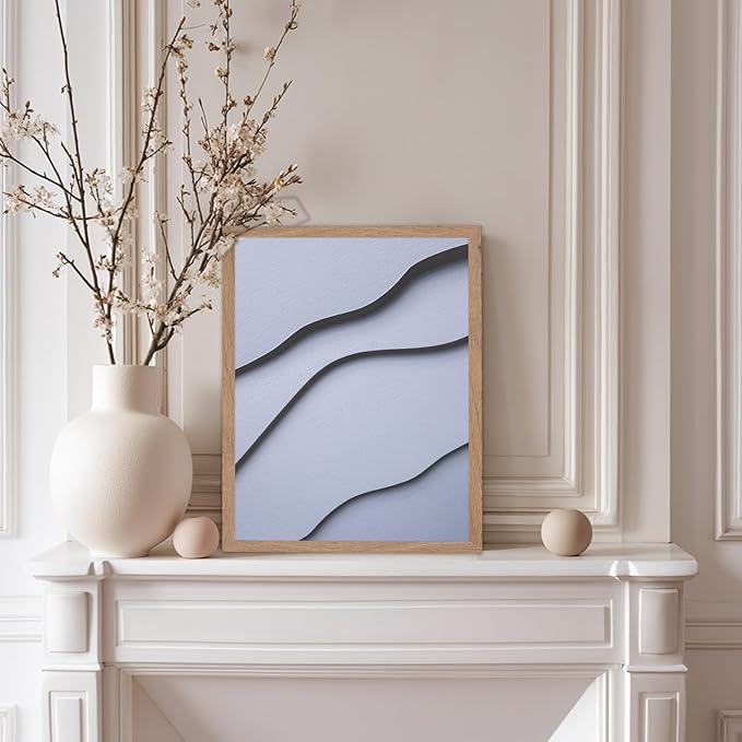Monem Art Minimalist White Paper Waves Print - Abstract Scandinavian Texture Poster - Wall Decor for Living Room, Bedroom or Office - 12x16 Beige Framed Wall Art by Mareike Bohmer
