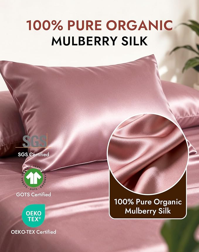 SilkSilky Luxury 30 Momme 100% Pure Organic Mulberry Silk Pillowcase for Hair & Skin, Grade 6A+ Silk Pillow Cases with Hidden Zipper, Cooling Silk for Deep Sleep (King 20''x36'', PaleMauve)