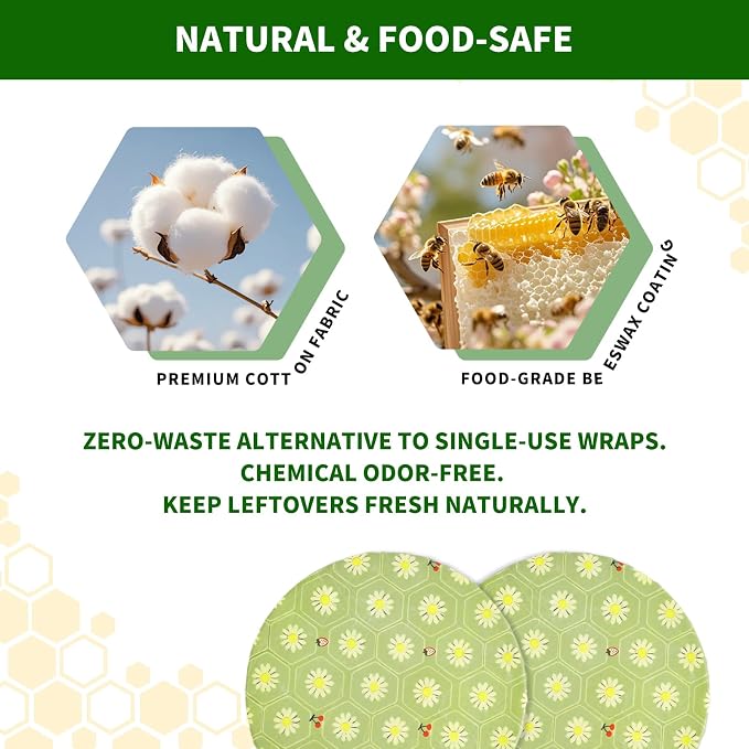 Reusable Bowl Covers Elastic, Beeswax Food Wraps for Sourdough Bread (Green) | Shower Caps for Sourdough Bread Proofing, Washable Sustainable Cloth Covers for Kitchen Mixing Bowls, 2-Pack