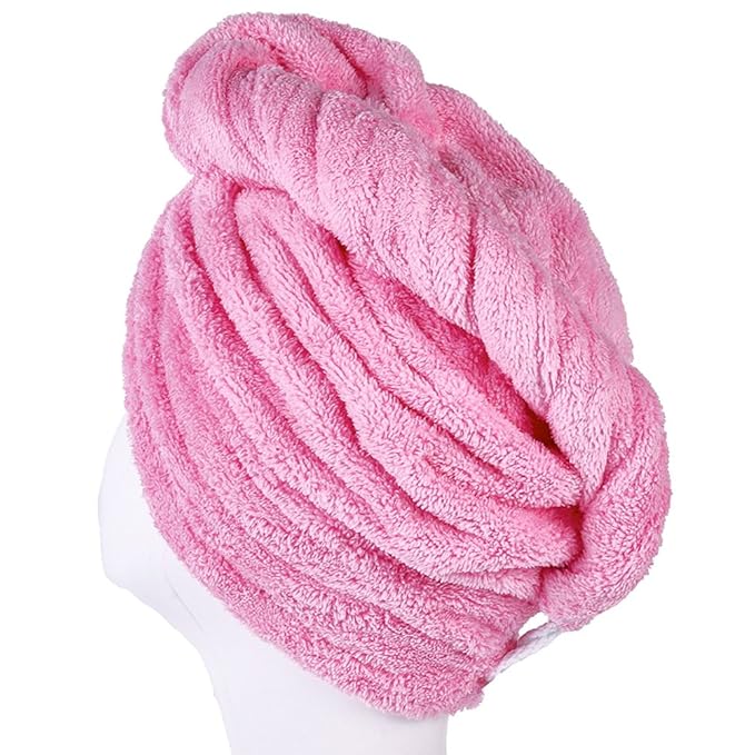 YYXR Microfiber Hair Drying Towel Ultra Absorbent Twist Hair Turban Drying Cap Hair Wrap (Pink)