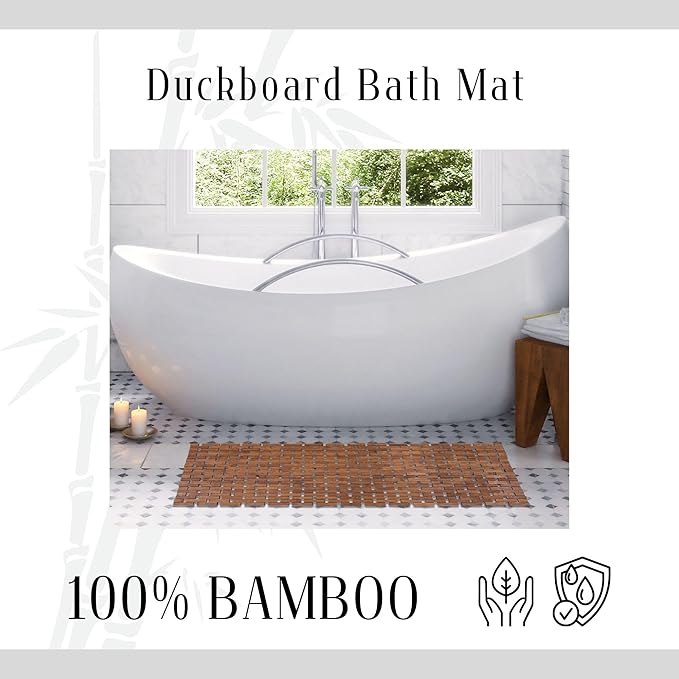 EVIDECO French Home Goods Rectangular Natural Bamboo Bathroom Mat - Non Slip Bath Mat - Perfect for Shower, Spa, Sauna and Bathroom Decor - Foldable Duckboard, 16 x 40 inches, Brown