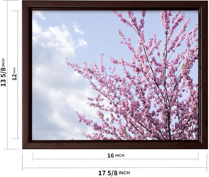 Monem Art Cherry Blossom Spring Sky Photography Print - Floral Nature Art Poster - Wall Decor for Living Room, Bedroom or Office - 12x16 Brown Framed CANVAS Wall Art by Mareike Bohmer