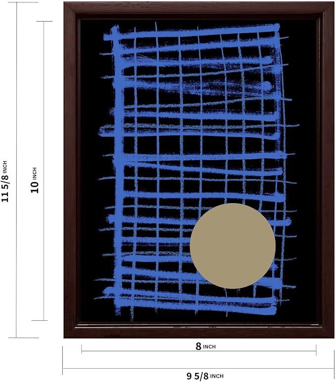 Monem Art Blue Grid Abstract Geometric Print - Modern Minimalist Art Poster - Wall Decor for Living Room, Bedroom or Office - 8x10 Brown Framed CANVAS Wall Art by Mareike Bohmer