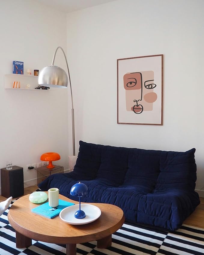 Abstract Face Wall Art Continuous Line Drawing Organic Shapes Earth Tones Terracotta Mid Century Modern 24x36 Inch Oak Wood Walnut Framed Minimalist Portrait for Bedroom Decor
