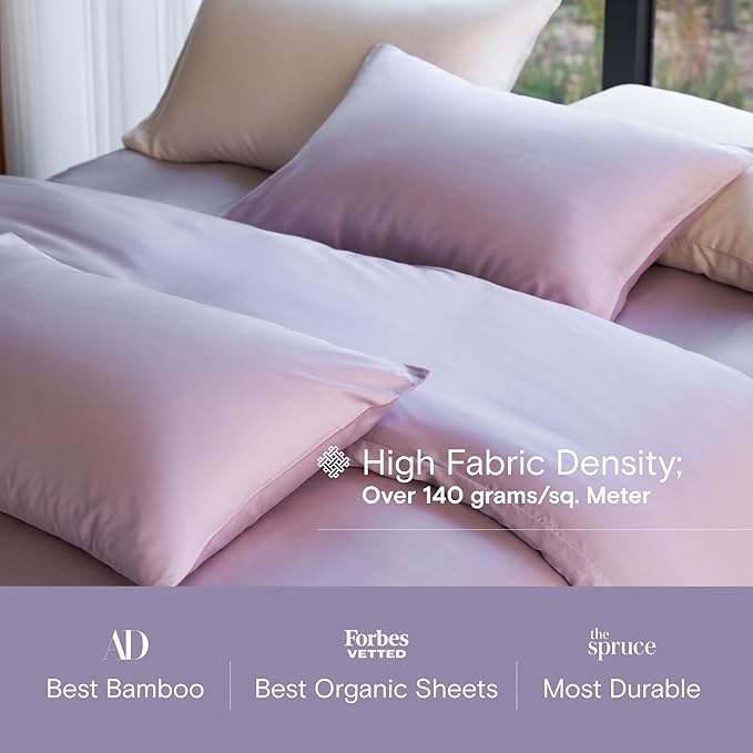 DOZ Sheet Set, 100% Viscose derived from Bamboo, Organically Grown, Buttery Soft, Cooling Sheets, High GSM, Deep Pockets - 4 Piece - 2 Pillowcases 1 Fitted 1 Top Sheet (Lavender, Cal King)