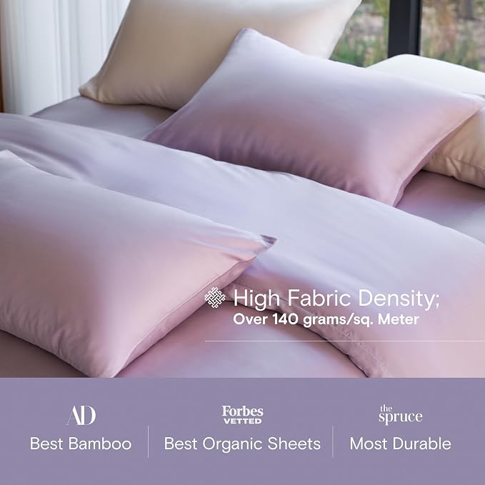DOZ Sheet Set, 100% Viscose derived from Bamboo, Organically Grown, Buttery Soft, Cooling Sheets, High GSM, Deep Pockets - 3 Piece - 2 Pillowcases 1 Fitted Sheet (Lavender, Cal King)
