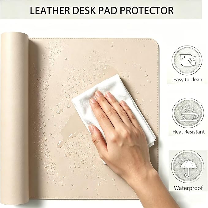 Desk Pad Protector 30.5" x 45" - Non-Slip Waterproof PU Leather Table Mat for Mouse, Keyboard, Laptop, Office and Home Workspace (Beige)