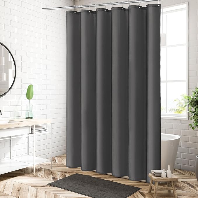 MitoVilla Dark Grey Fabric Shower Curtain Liner, Simple Shower Curtain or Liner for Modern Neutral Hotel Bathroom Decor, Waterproof Cloth & Machine Washable, 72" W x 72" H