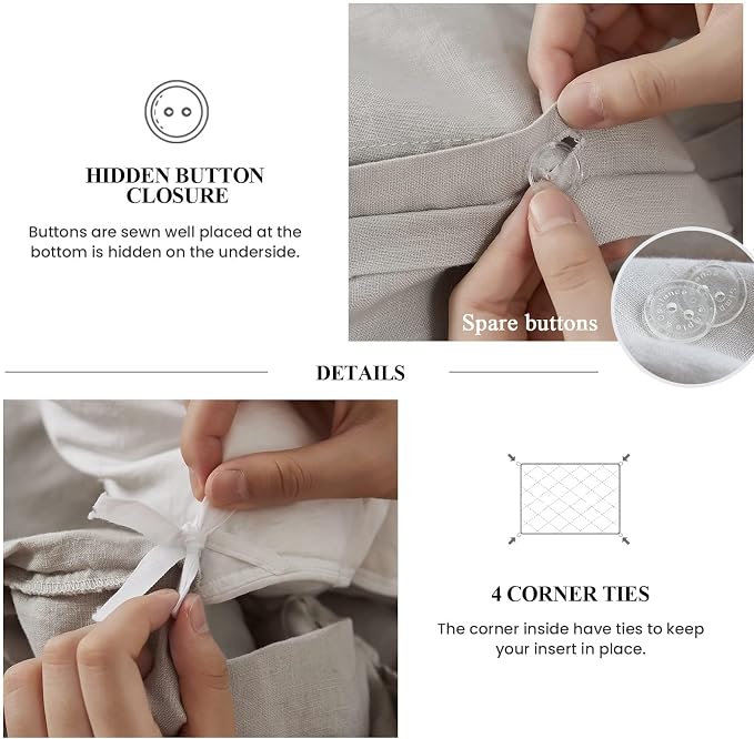 Simple&Opulence 100% Linen Duvet Cover Set, 3 PCS Natural French Flax Light Grey Ruffle Duvet Cover King Size, Breathable Comfy Linen Bedding Comforter Cover with 2 Pillowcases(Light Grey, 104"X 92")
