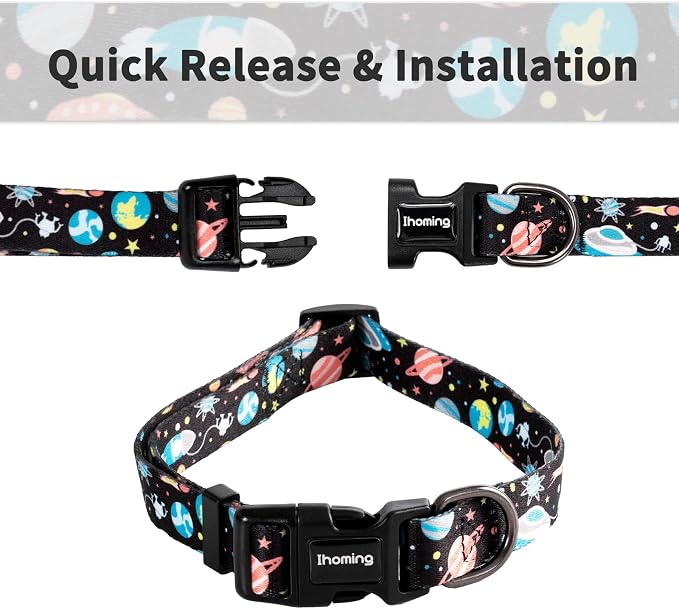 Ihoming Puppy Collar and Leash Set for Daily Outdoor Walking Running Training, Space Design for Extra Small Boys Girls Dogs Cats Pets, XS-Up to 10LBS