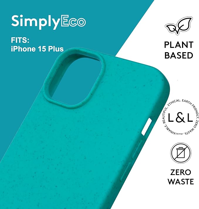 LOAM & LORE Biodegradable Phone Case for iPhone 15 Plus, Plastic Free Eco Friendly Phone Case, Plant Based Compostable iPhone 15 Plus, Premium Zero-Waste Phone Cover (Mint)
