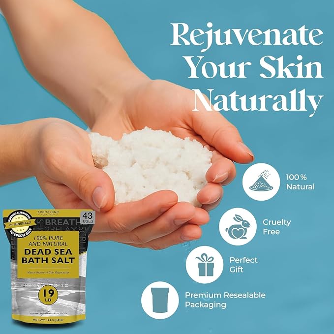 Aromasong Dead Sea Bath Salt - 100% Pure & Natural Dead Sea Salts for Soaking Coarse Grain 5 LB - Bulk Resealable Pack (Packaging May Vary) Used for Body wash Scrub - Soak for Women & Men.