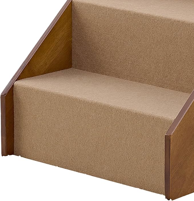 Stakmore Pet Steps with Solid Fruitwood Construction and Foldable Design, Stairs for High Beds for Pets in All Life Stages, Brown Felt