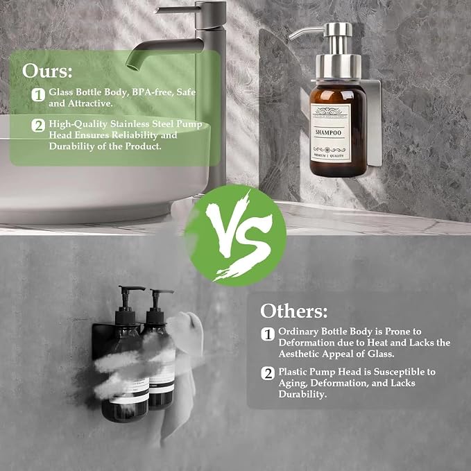Lotion Dispenser Shower with Pump and Wall Mount Soap Pump | Silver Set of 2
