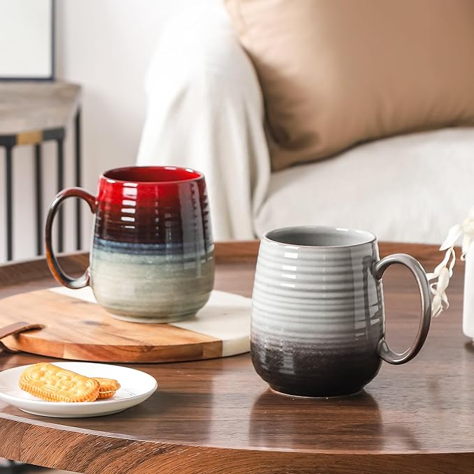 Large Coffee Mugs, Extra Large Ceramic Coffee Mug, 23 oz Handmade Pottery Mug, Big Tea Cups with Handle for Office and Home, Dishwasher and Microwave Safe (Grey Black)