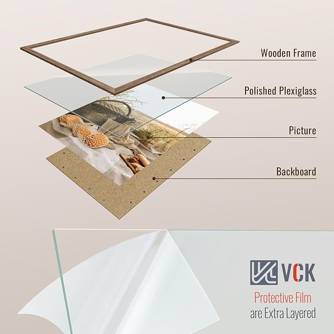 VCK 20x28 Picture Frame Set of 4 - Walnut, Gallery-Quality Wood Poster Frames, 1.1-Inch Wide Border, Polished Plexiglass, Vertical or Horizontal Wall Display for Photo/Art/Prints, Walnut
