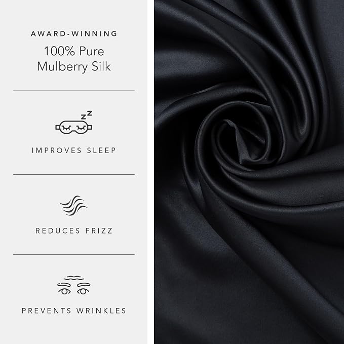 Fishers Finery 19mm 100% Pure Mulberry Silk Pillowcase, Quality Tested (Black, K)