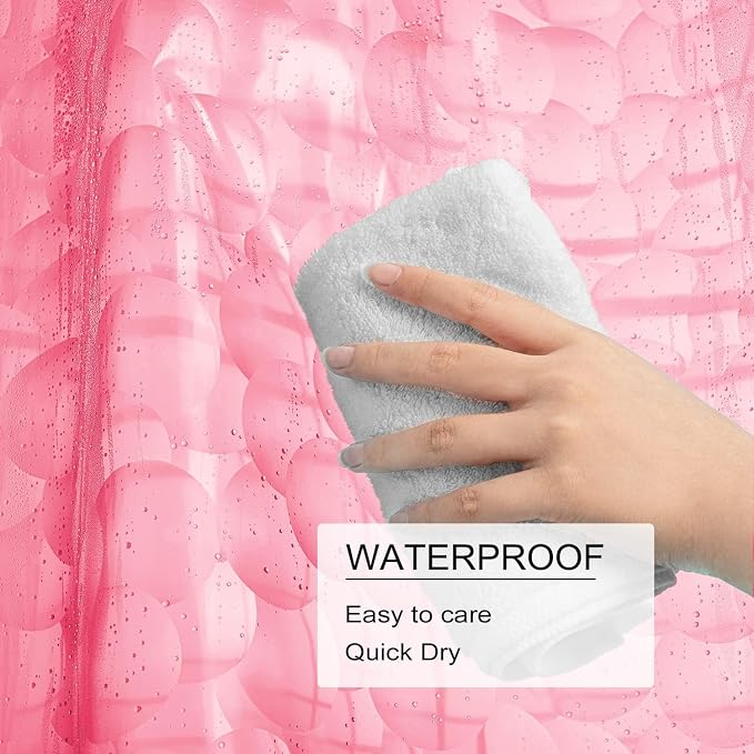 TIKABC Shower Curtain Liner, Eva Pink 4G Lightweight Shower Liner, Plastic Waterproof Shower Curtains, 72x72 inch with 12 Grommet Holes 3 Large Magnetic Weights