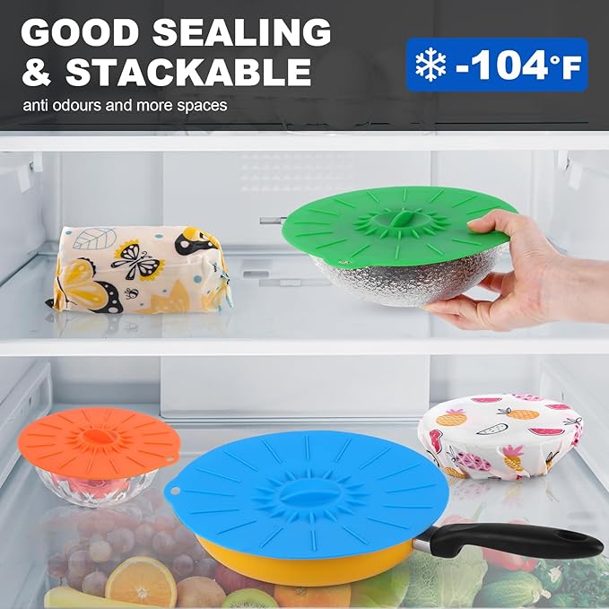 Reusable Beeswax Food Wraps (9 Pack) & Silicone Lids Microwave Splatter Cover (5 Pack), 2-in-1 Kitchen Food Wrap Set – Organic, Heat-Resistant, Eco-Friendly, Plastic-Free Food Storage & Covers
