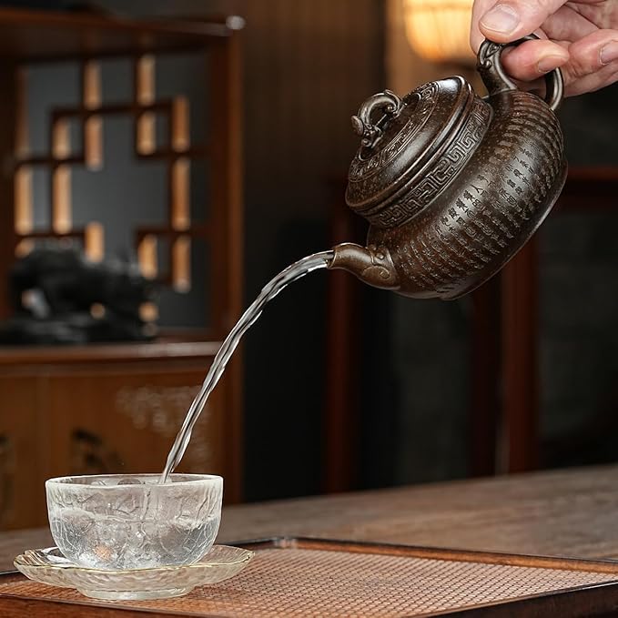 Zisha Teapot, Chinese Yixing Clay Handmade Tea Pot 10 Oz, Infuse Brew Kung Fu Loose Leaf Tea Maker (LongYin,Zini Purple Clay)