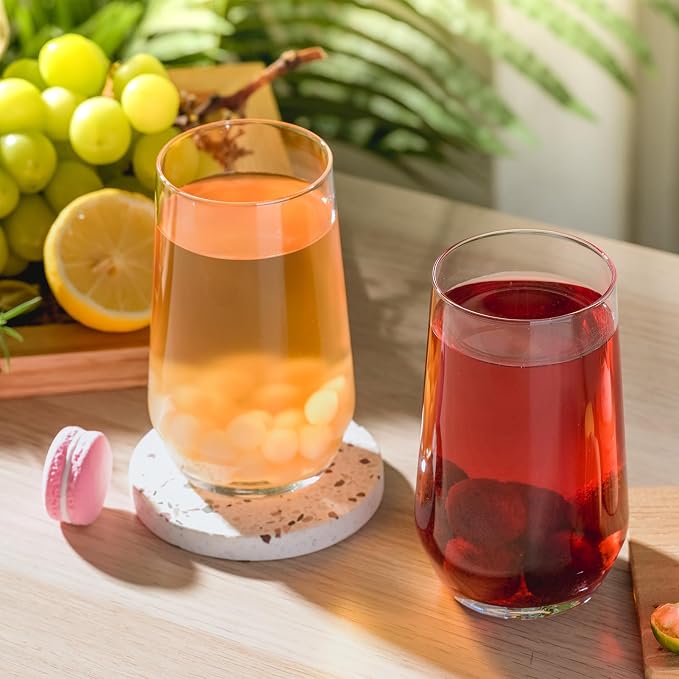 Wlasss Drinking Glasses Set of 6, 16.4 oz Crystal Water Glasses,Tall Glass Cups,Highball Glass for Cocktail,Juice,Mojito,Iced Tea,Kitchen and Bar Glassware,Gifts for Christmas