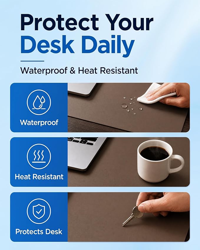Aothia Cork Desk Mat - Dual-Sided XL PU Leather Desk Pad & Full Desk Protector, Large Waterproof Desktop Mat for Office & Gaming (47" x 23.6", Coffee)