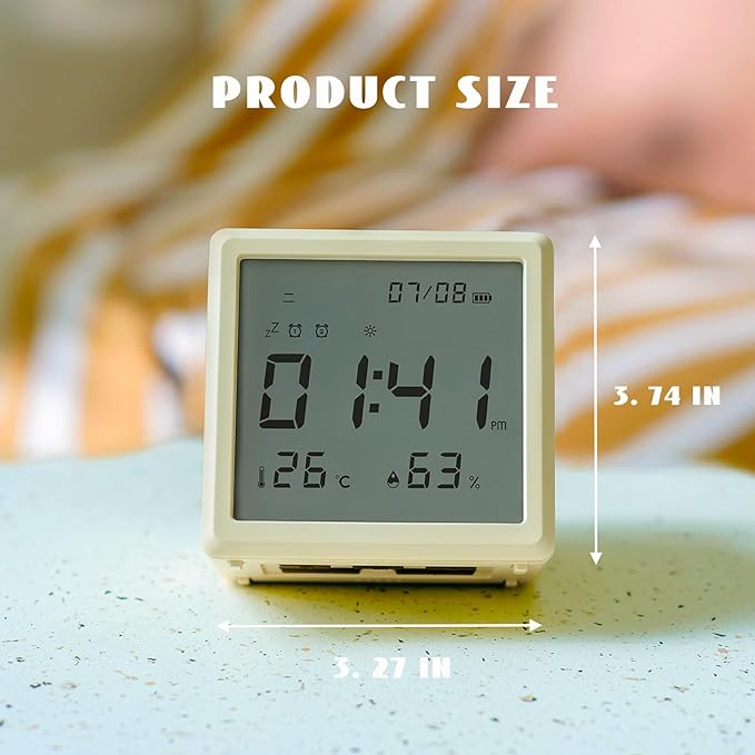JUSTUP Digital Alarm Clock, Square Silent Alarm Clock with Night Light, Loud Alarm Clock for Heavy Sleepers with Date Temperature Display, Modern Decor Desk Clock Bedroom Office Room (White)
