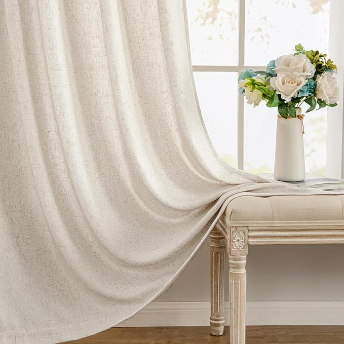 MIULEE Non-See-Through Privacy Linen Curtains 2 Panels, Light Filtering Window Curtains Farnhouse Textured Back Tab Semi Sheer Drapes for Bedroom Living Room, 52 x 108 Inches Long, Linen