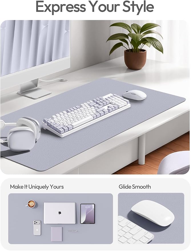 YSAGi Leather Desk Pad Protector, Office Desk Mat, Large Mouse Pad, Non-Slip PU Leather Desk Blotter, Laptop Desk Pad, Waterproof Desk Writing Pad for Office and Home (Soft Lavender, 35.4" x 17")